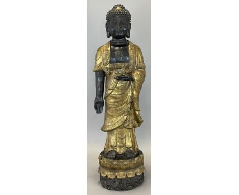 Großer stehender Buddha mit Lotus. Siddhartha Gautma.114 cm hoch. Bronze. Circa 35 kg. Asiatika. Südasien.Standing Buddha wit