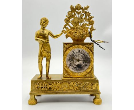 Tisch Uhr. 1. Hälfte 19. Jahrhundert.Circa 17 cm x 21 cm x 7 cm. Unvollständig. Funktion nicht geprüft.Table clock. 1st half 