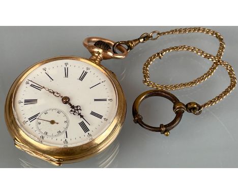 Herrentaschenuhr IWC 585 Gelbgold. Schweiz.Circa 86,2 Gramm Gesamtgewicht. Circa 46 mm im Durchmesser ohne Krone. Emaille-Zif