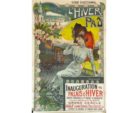 Vincent LORANT-HEILBRONN (1874 - 1912). "L'Hiver A Pau". Um 1900.Circa 117 cm x 76 cm. Farblithographie. Werbeplakat ''L'Hive