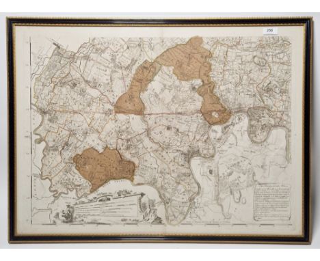 Old engraved map, Middlesex, North of the River Thames, to include Sunbury, Hounslow, Teddington, Norwood with scroll vignett