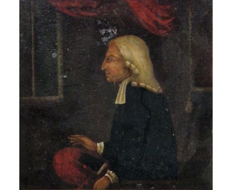 19th century school Oil on copper panel Portrait of a gentleman with book, within an interior 25cm square