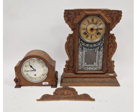 Continental-style carved oak and glazed mantel clock&nbsp;with eight-day striking movement (carved cresting detached), 45cm h