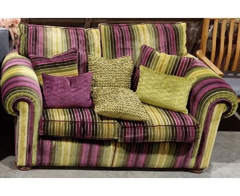 Duresta two-seater sofa&nbsp;covered in a multi-coloured fabric, with a selection of cushions, 166cm wide&nbsp;