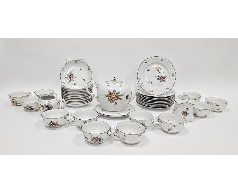 Nymphenburg porcelain part breakfast service, late 19th century, printed crown, shield and Nymphenburg marks, iron red patter