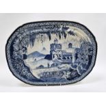 English pearlware shaped rectangular transfer-printed blue and white meat dish, early 19th
