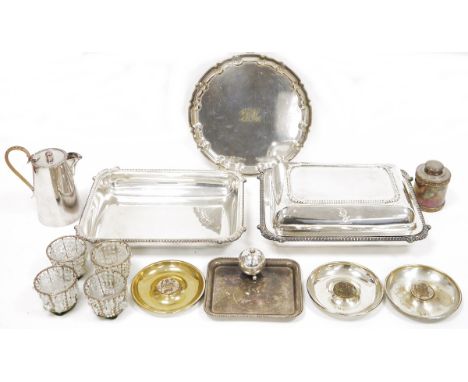 Early 20th century silver plated salter by William Hutton &amp; Sons,&nbsp;a silver plated tea caddy, various dishes&nbsp;and