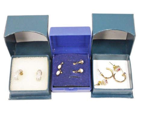 Selection of lady's earrings to include 9ct gold half-hoop, 9ct gold opal set earrings, etc&nbsp;