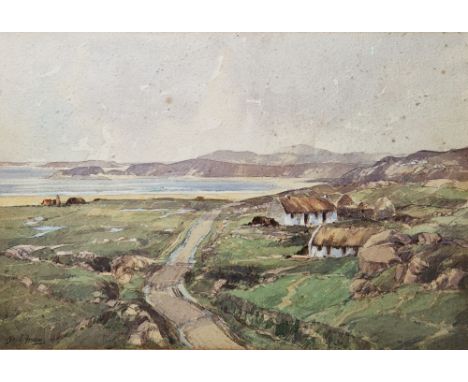 Theodore James Gracey (Irish, 1895-1959) Watercolour "Magheraclogher Strand, Co. Donegal", extensive coastal scene with cotta