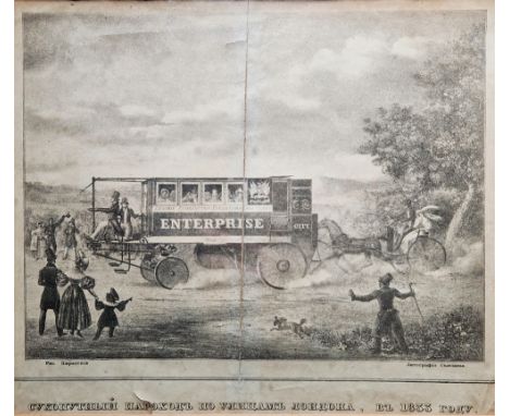 Charles Hunt, The Enterprise, Steam Omnibus, 19th century lithograph by Seleznev, marked in&nbsp;Cyrillic, after William Summ