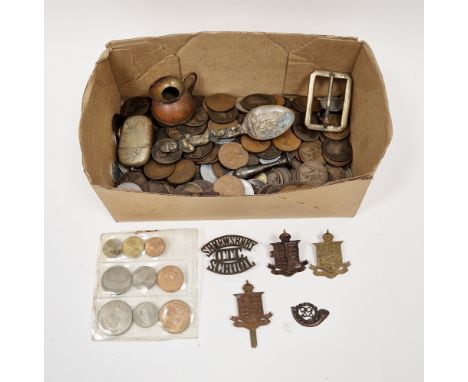 Small collection of Shrewsbury OTC badges,&nbsp;a large collection of British and European coinage, predominantly Victorian a