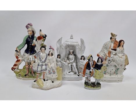 Group of Victorian Staffordshire pottery flatback figures&nbsp;including a group of King John signing the Magna Carta, a high