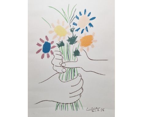 After Pablo Picasso (1881-1973) Lithograph in colours "Bouquet of Peace", signed and dated within plate, framed and glazed, i