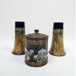 Pair of Royal Doulton stoneware flared cylindrical vases, circa 1900, impressed marks, incised BW,