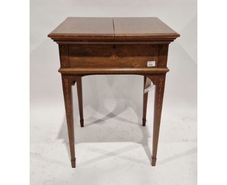 Late 19th/early 20th century inlaid rosewood writing desk, the hinged top revealing a rising fitted interior with tooled leat