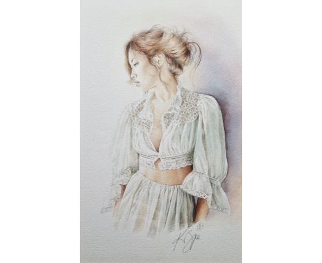 Kay Boyce (XX-XXI)Watercolour drawing Half-length portrait of a girl in lace dress, signed in pencil lower right, 33cm x 21cm