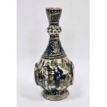 19th century Persian bottle-shaped vase with flared bulbous neck, painted with equestrian figures,