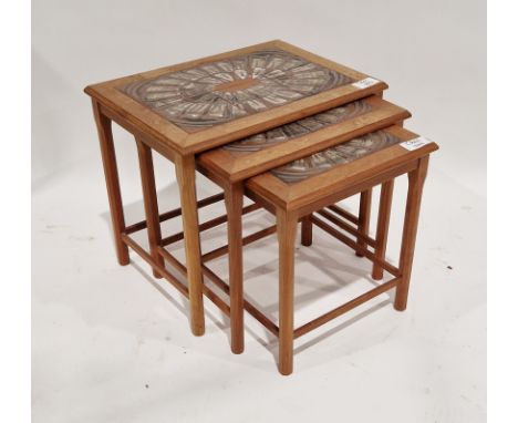 Mid century&nbsp;Mobelfabrikken Toften, Denmark, tile topped teak nesting tables, height 48cm, length 55.5cm, width 40cm