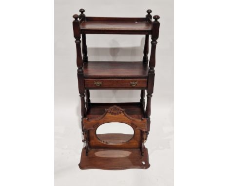 Edwardian mahogany wall bracket&nbsp;with oval mirror and single shaped shelf, 57cm wide and a Victorian mahogany whatnot&nbs