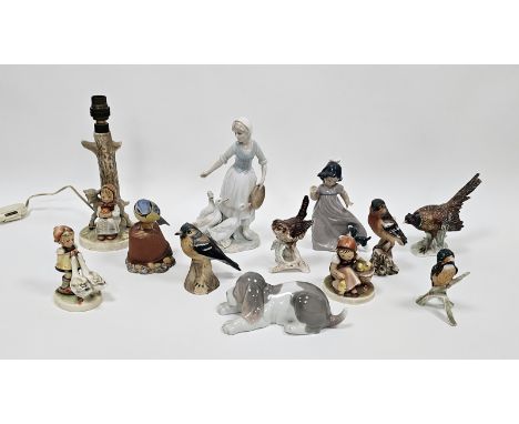 Collection of Goebel figures and animals, a figural table lamp base, 18.5cm high excluding fittings, a Lladro model of a slee