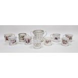 Collection of Staffordshire porcelain named mugs, some named and dated others inscribed with verses,