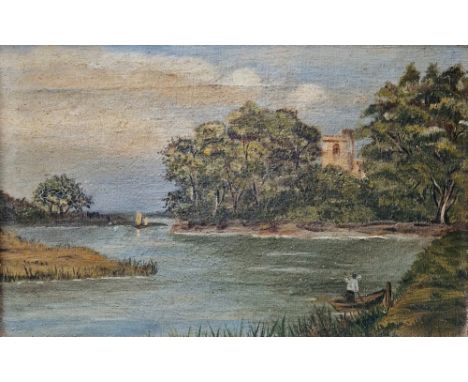 Pair of 19th century British School Oils on canvas Each with a river landscape Signed MJ Edwards & K Edwards, verso, 1884, 14