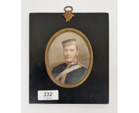 19th century portrait miniature on ivory&nbsp;depicting a soldier in military dress, glazed and mounted in ebonised frame, 9.