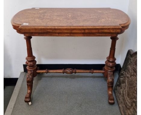 Late 19th century burr walnut hall table&nbsp;with inlaid marquetry scrolling foliate motifs, on carved cabriole feet with ce
