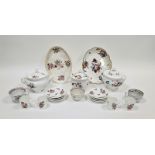 Three late 18th century English porcelain teacups decorated in the famille rose pallette, a