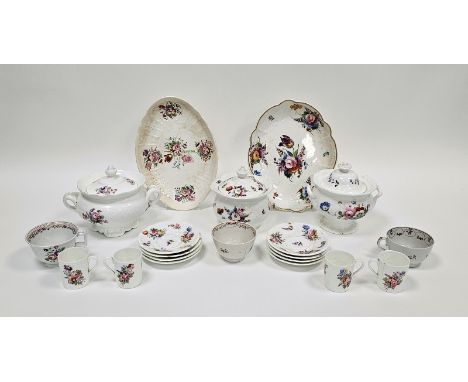 Three late 18th century English porcelain teacups&nbsp;decorated in the famille rose pallette, a composite Coalport porcelain