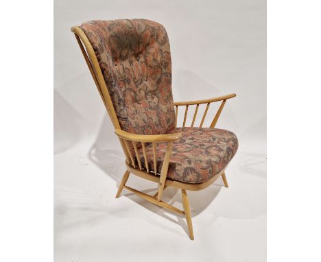 Ercol blonde "Windsor" beech framed high-back easy chair,&nbsp;possibly model 478, with upholstered loose seat cushions, on s