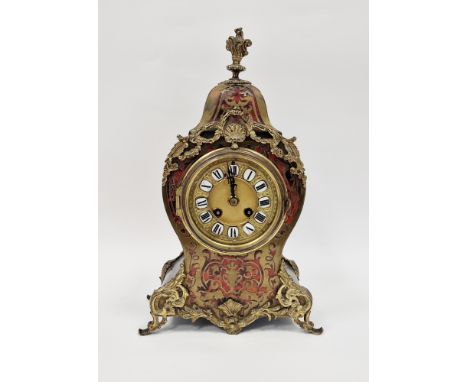 Louis XV-style ebonised and boulle mantel clock&nbsp;in balloon-shaped case, having gilt metal flame finial, scallopshell and