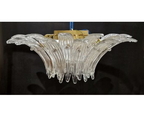 Barovier &amp; Toso Murano glass 'Palmette' suspension lamp/electrolier, 5310 series, in the form of multiple palm-leaves, cl