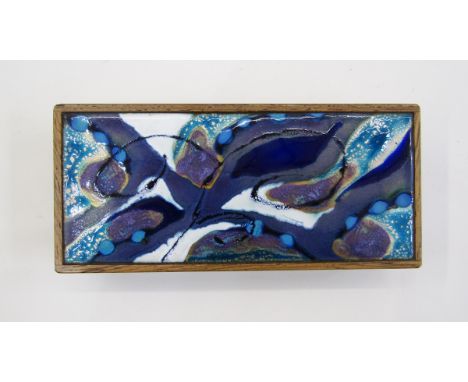 Alfred Klitgaard Danish rosewood and enamelled box, rectangular with gold, turquoise, blue and white enamelling to the lid, 2