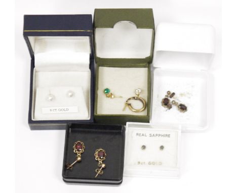 Selection of lady's earrings&nbsp;to include 9ct gold examples, some gem set and some in jewellery boxes&nbsp;