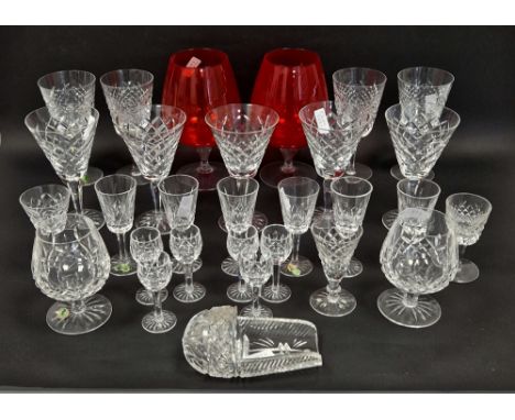 Waterford cut glass part table service&nbsp;with wine glasses in sizes, applied with labels and large wine glasses similar, t