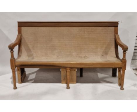 Early 20th century wooden framed bench&nbsp;with fabric seat cover, on turned legs, 97cm high x 170cm wide&nbsp;