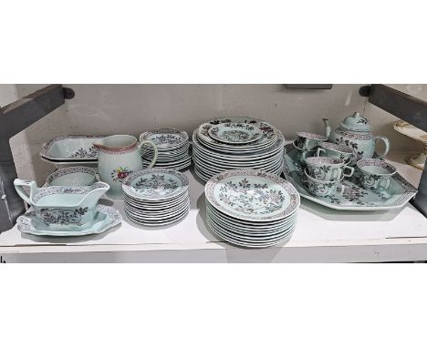 20th century Adams Calyx ware Singapore Bird pattern part tea and dinner service including a teapot, teacups, a sauce boat an