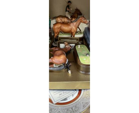 A Wedgwood "The St Pauls Plate" together with three Royal Worcester horse figures