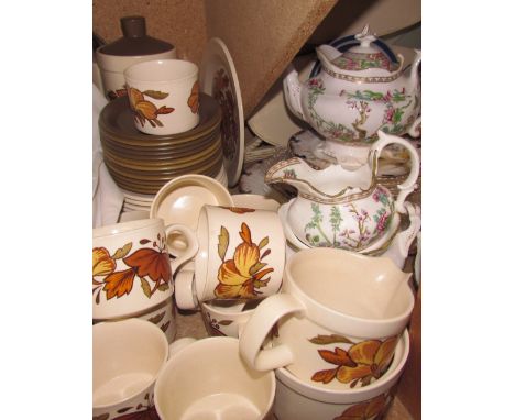 A Royal Worcester leaf decorated part tea set, together with other part sets, vase and cover, bowl, glass dressing table set,