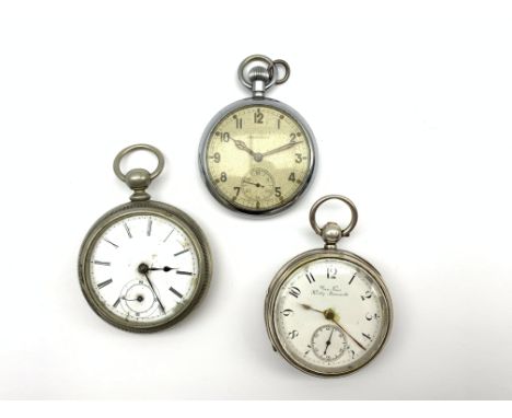 Victorian open faced key wind pocket watch, the white dial inscribed 'Geo Ness, Kirby Moorside' in engine turned silver case 