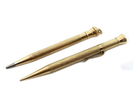 Sampson 'Morden Everpoint Patent 179005' 9ct gold propelling pencil, engine turned decoration, London 1927 and Wahl Eversharp
