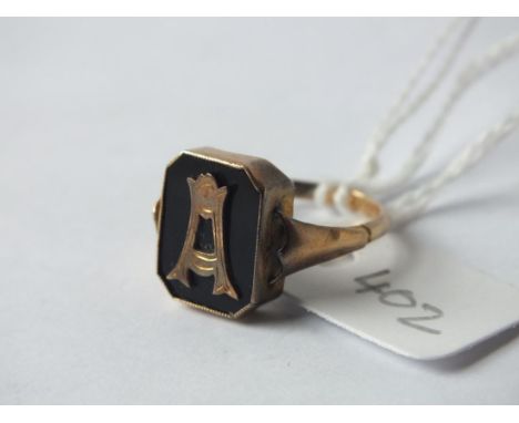 Onyx set signed ring set in 9ct size L    