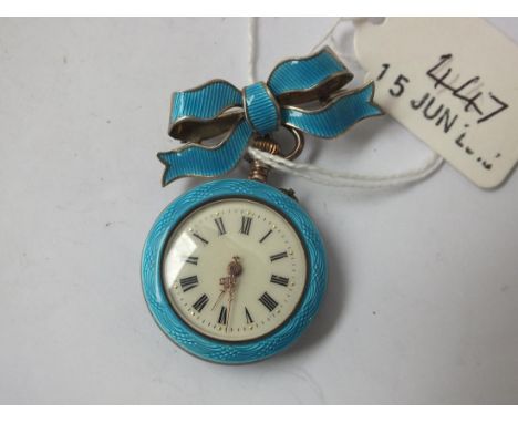 Ladies Swiss silver and enamel fob watch with ribbon  