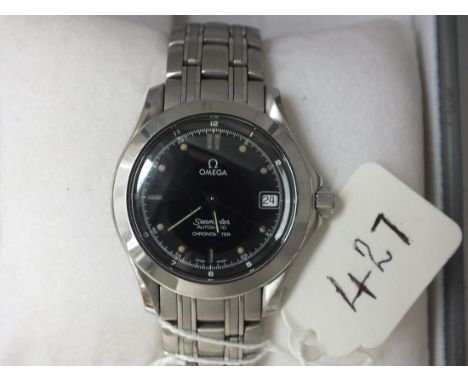 OMEGA STAINLESS STEEL SEAMASTER AUTOMATIC CHRONOMETER WRIST WATCH WITH SECONDS  SWEEP AND DATE APERTURE IN ORIGINAL GREY  OME