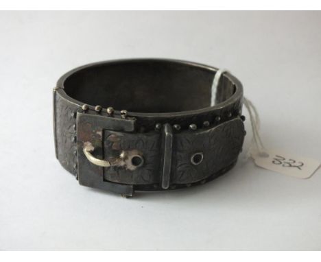 Antique wide silver buckle hinged bangle    