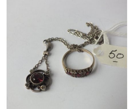 Edwardian silver paste pendant necklace  also an antique garnet ring      