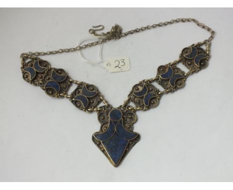 Vintage Lapiz Lazuli necklace the center  pendant 5cm long       
