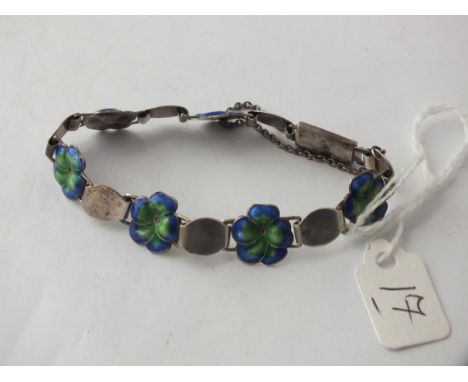 Art Deco silver and enamel flower bracelet 9g   