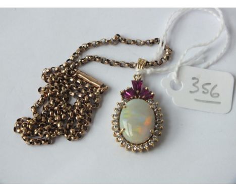 An opal pendant set in 14ct. on a 9ct. chain    